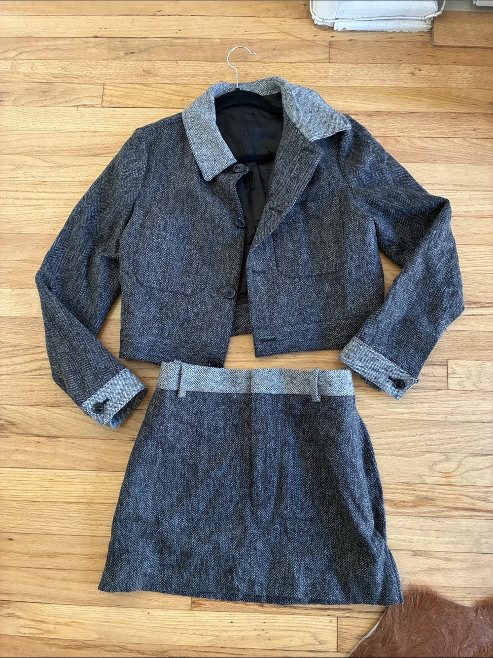 Frame Denim Gray Tweed Cropped Blazer & Skirt Set
